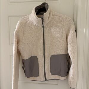 Vuori Cream and Gray Teddy Jacket